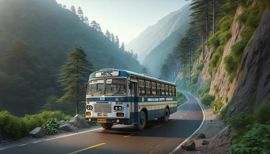 Distance of Bharmour from Major Cities and Towns - HRTC Himachal Road Transport Corporation bus on a mountain road